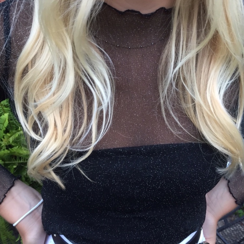 Brandy Melville Glitter Mesh Top with Ruffle Hem